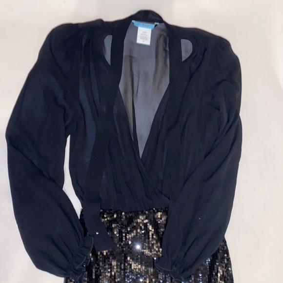 Marciano Sequined and Sheer Long Sleeve Mini Party Dress - Picture 6 of 13